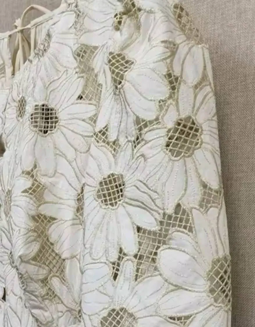 White Flower Embroidery Long Dress