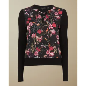 Women Graciiy-Fern Forest Woven Front Jumper - Black