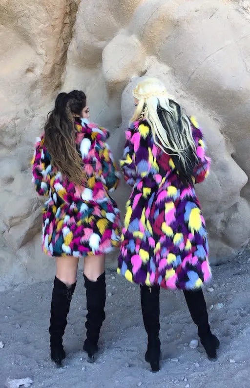 Women's Long Duchess Coat in "Kaleidoscope-pink-yellow-blue"