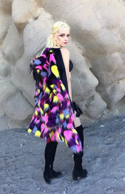 Women's Long Duchess Coat in "Kaleidoscope-pink-yellow-blue"