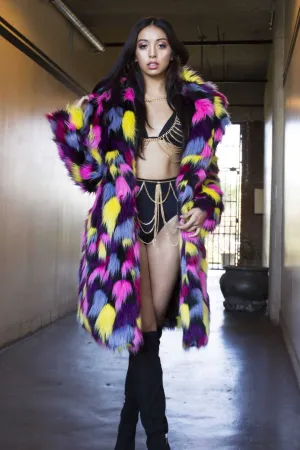 Women's Long Duchess Coat in "Kaleidoscope-pink-yellow-blue"