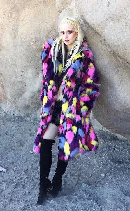 Women's Long Duchess Coat in "Kaleidoscope-pink-yellow-blue"