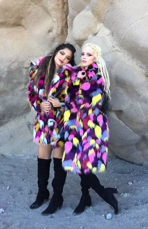 Women's Long Duchess Coat in "Kaleidoscope-pink-yellow-blue"