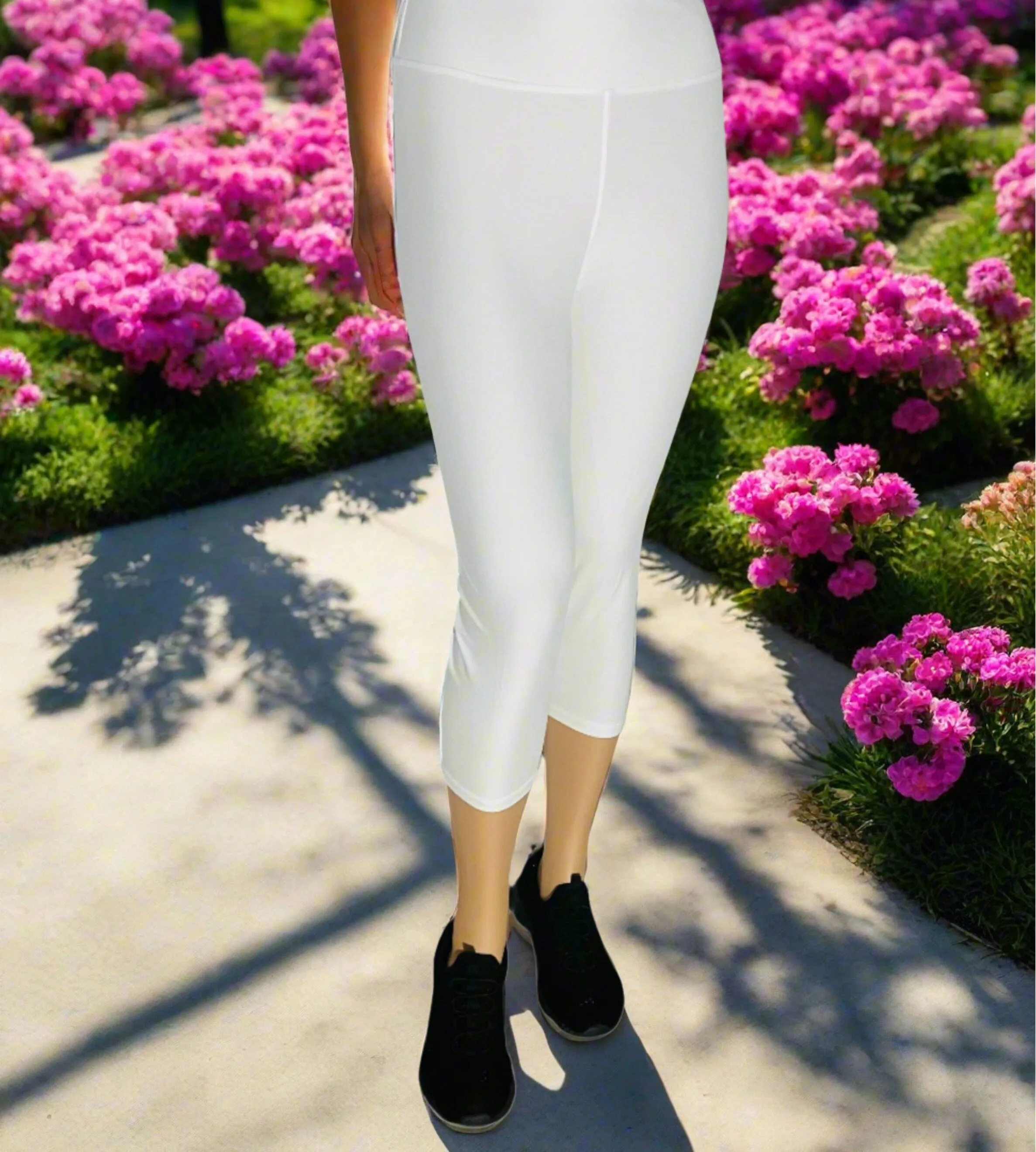 Womens White Capri Leggings, Soft Yoga Pants, Sizes OS/TC, Yoga Waist, Exclusive Leggings