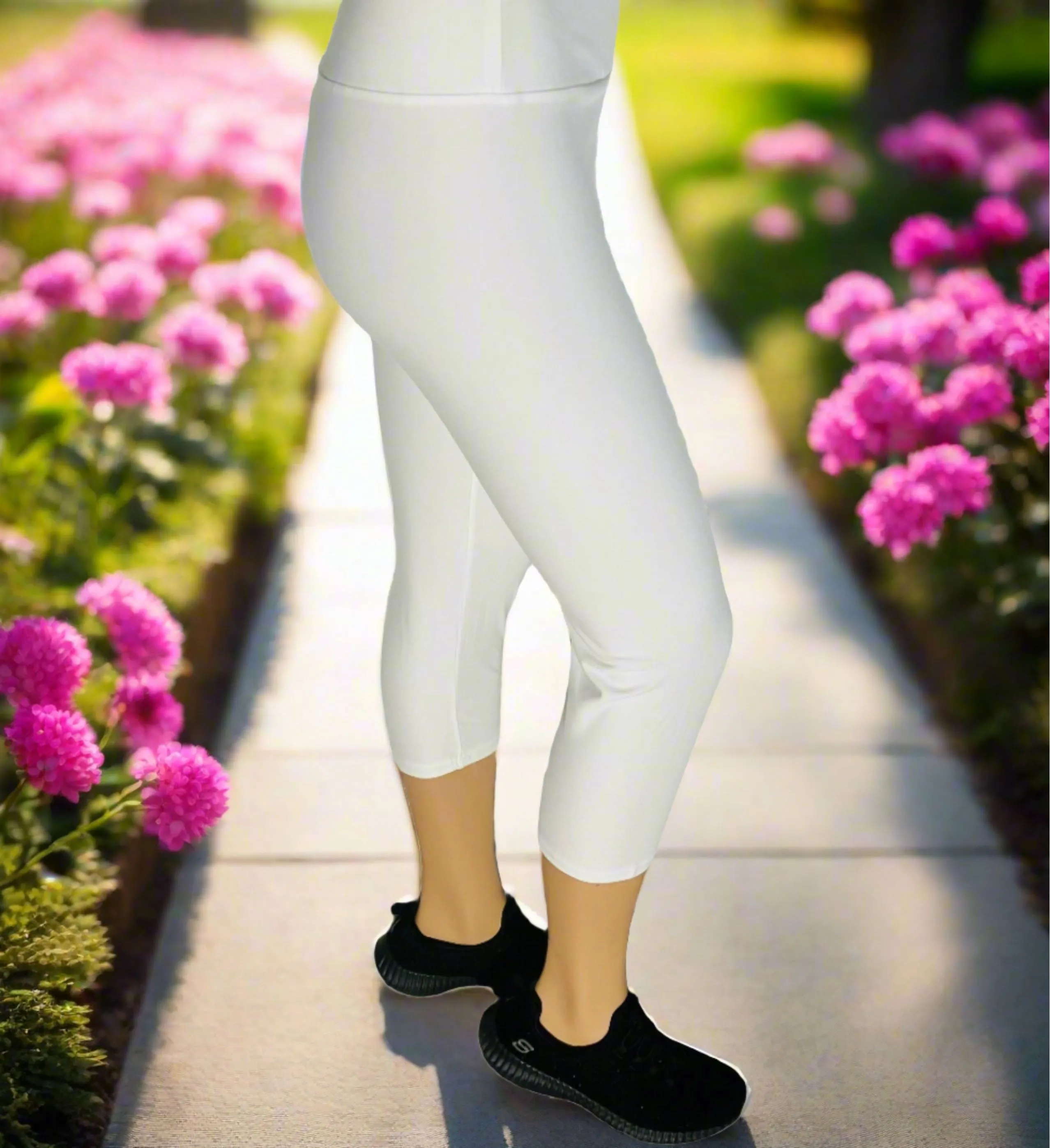 Womens White Capri Leggings, Soft Yoga Pants, Sizes OS/TC, Yoga Waist, Exclusive Leggings