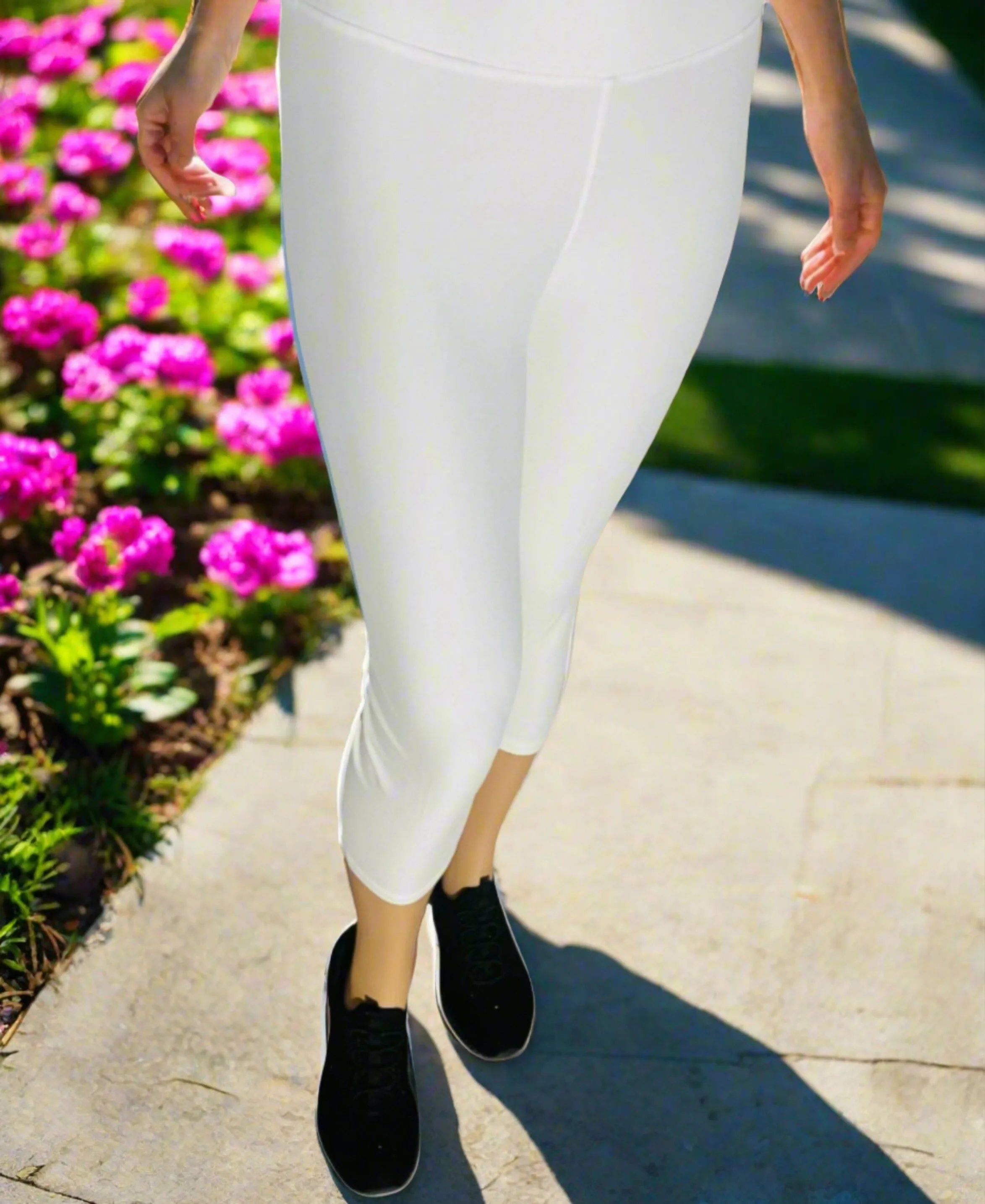 Womens White Capri Leggings, Soft Yoga Pants, Sizes OS/TC, Yoga Waist, Exclusive Leggings
